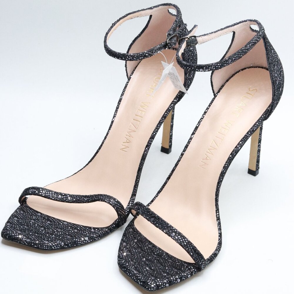 Stuart Weitzman Amelina 95 Ankle Strap Rhinestone Heels Gunmetal 10.5M Women